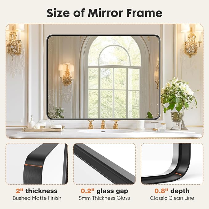 Sweetcrispy 24x36 Inch Black Bathroom Mirrors for Wall, Bathroom Mirrors for Over Sink, Rectangle Wall Decor for Entryway, Bedroom, Vanity
