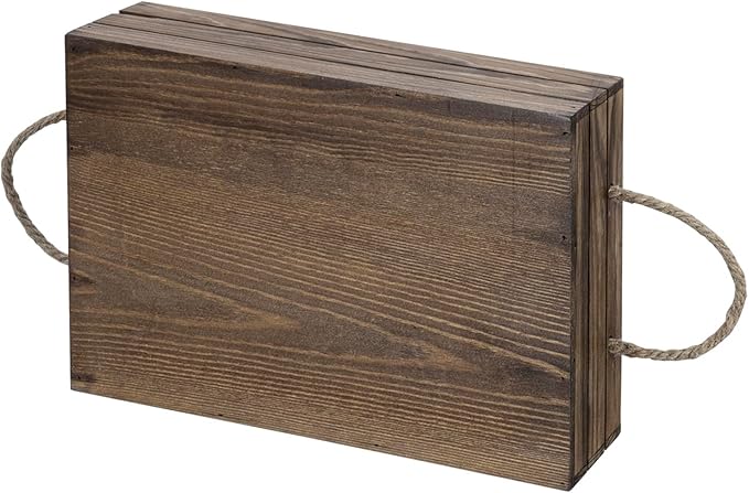MyGift 13 Inch Rustic Brown Wood Decorative Storage Organizer Bin with Rope Handles, Open Top Small Crate Box for Bathroom Accessories, Books, Crafts, Fruits