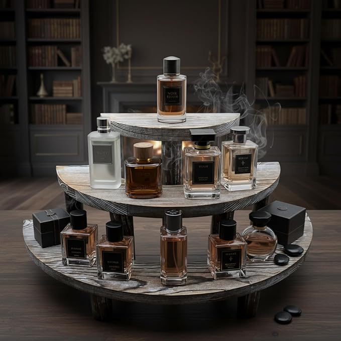 Cologne Organizer for Men Display Risers - 3 Tier Wooden Perfume Stand Shelf Cupcake Holder Half Moon Tiered Dessert Stand 17" x 7.8" x 7"