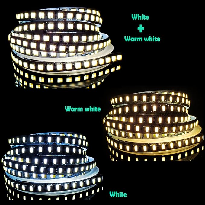 24V 2 in 1 LED Strip Lights, 16.4ft CCT Cold White + Warm White, Color Temperature Adjustable (2800K to 6500K) Light Strips IP20 Total 600 LEDs for Bedroom, Kitchen, Advertising Decoration