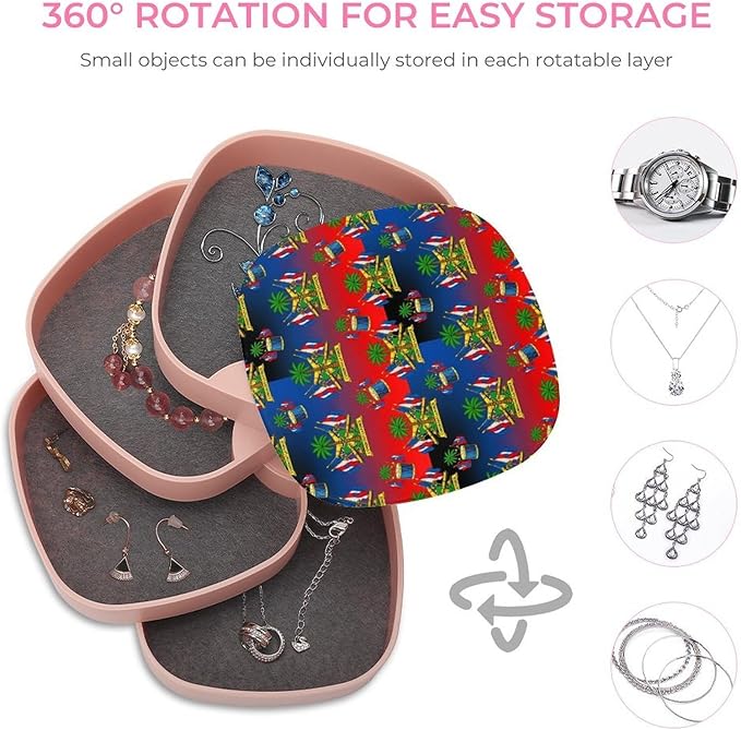 4-Layer Jewelry Box Earring Holder for Women Coat Of Arms Of Haiti White Jewelry Necklace Organizer Ring Box with Mirror