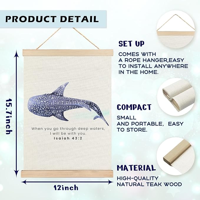 RYYCDOI Whale Shark Wall Decor, Christian Bible Verses Wall Decor for Droom Room Bathroom Nursery, 12x16 Inches