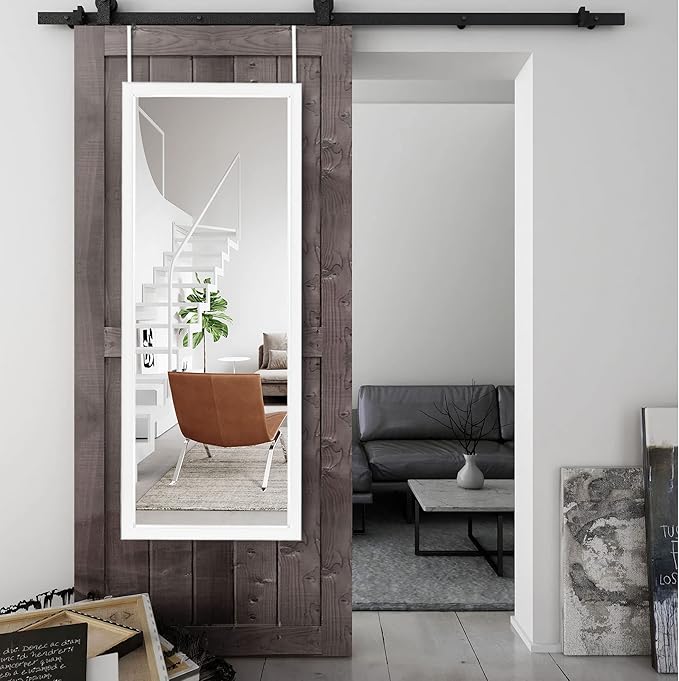 NeuType 47"x18" Over The Door Full Length Mirror, Wall Mount, White