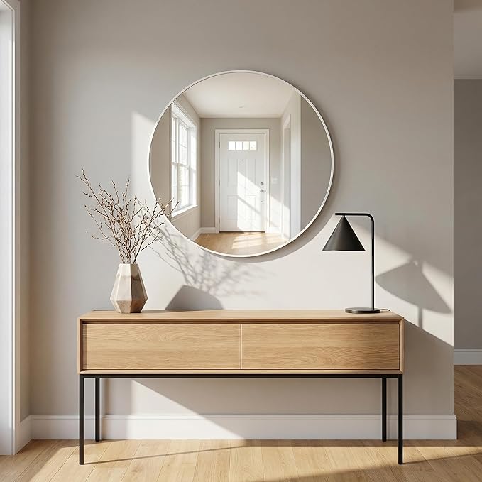 HARRITPURE Round Mirror 20" White Wall Mounted Circle Mirrors Vanity Mirror with Brushed Aluminum Alloy Frame Modern Decoration for Bathroom, Living Room, Vanity, Bedroom, Entryway