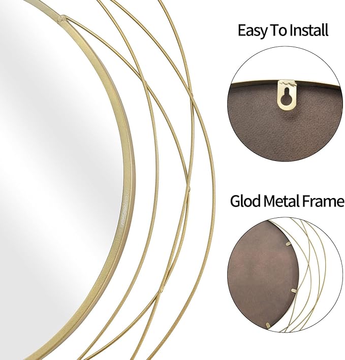 HQiJun Round Wall Mirror - 26.8" Large Gold Circle Mirror for Wall with Art Decorative Durable Metal Frame, Modern Hanging Mirror for Bathroom Over Sink, Bedroom, Entryway, Vanity or Living Room