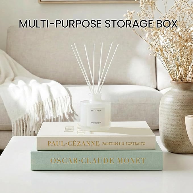 Aesthetic Decorative Books - Fake Books Storage Box for Decoration - Set of 2 Linen Coffee Table Decor - Photo Storage Keepsake Box for Room Bookshelf Decor, Sage