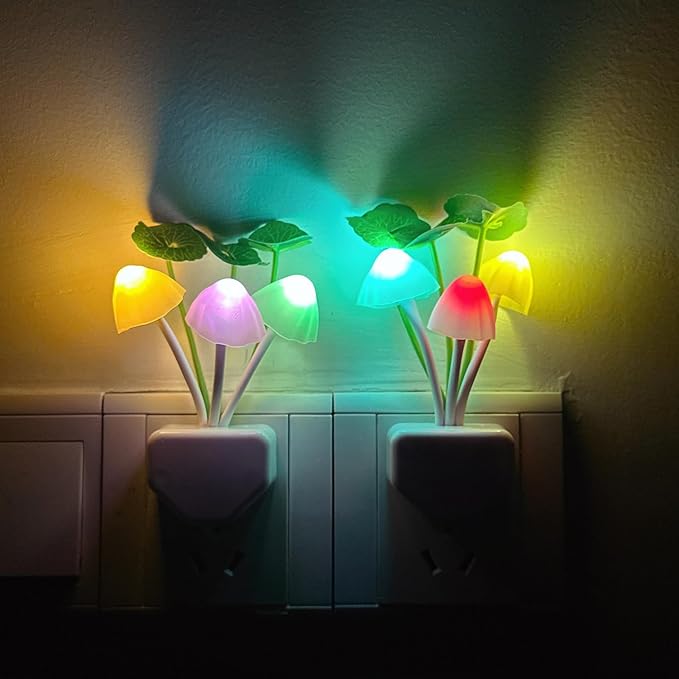 2Pack Mushroom Night Light, Plug-in Sensor LED Night Light Color Changing Nursery Light for Kids, Cute Wall Based Lamp Decor for Bedroom, Nursery, Lounge, Hallway and Stairs