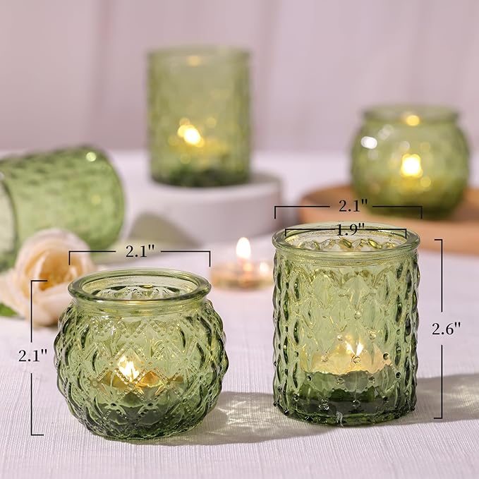 NITIME 36Pcs Assorted Green Votive Candle Holders, Tea Lights Candle Holder for Table Centerpiece, Green Candle Holders for Wedding, Bridal Shower and Tea Party Decorations