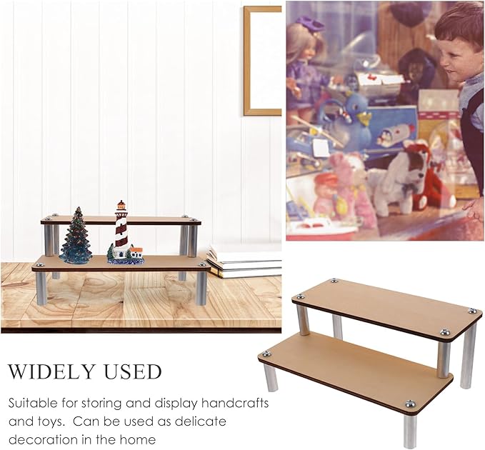 Tiered Wooden Display Stand for Figures and Collectibles Makeup Organizer Shelf with Smooth Finish Stable Multi-use Riser for Handcrafts Dolls and Home Decor Storage