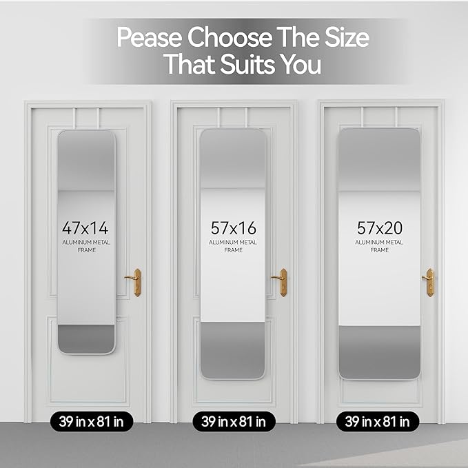 SCWF-GZ 47x14 Mirror Full Body Length Door Hanging/Rope Hang/Wall Mounted Metal Frame Rectangle Mirrors for Bedroom Bathroom Dressing Living Room 47 inch Silver