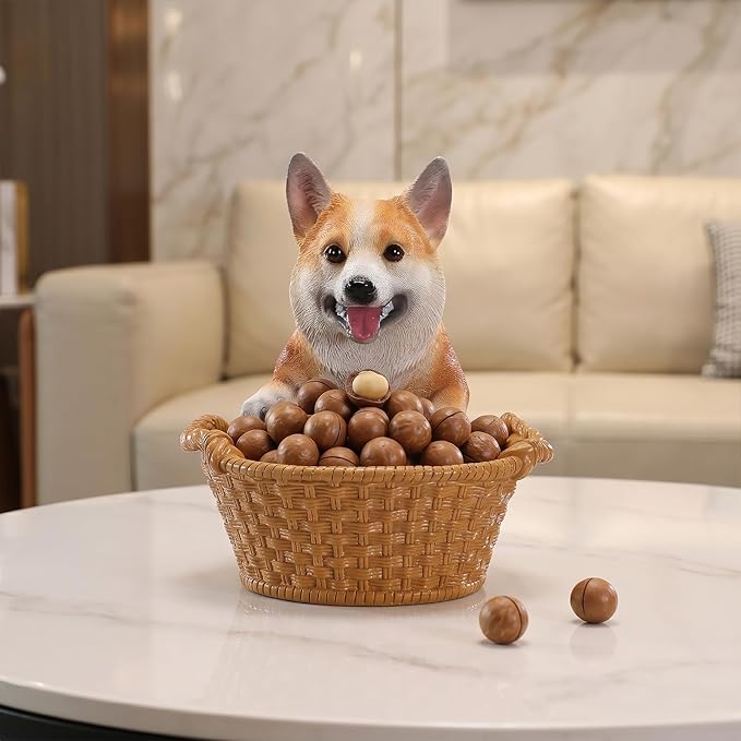 Dog Resin Storage Basket, Desktop Organizer for Remote & Keys, Cute Home Decor Tray, Ideal present for Pet Lovers.(Welsh Corgi)