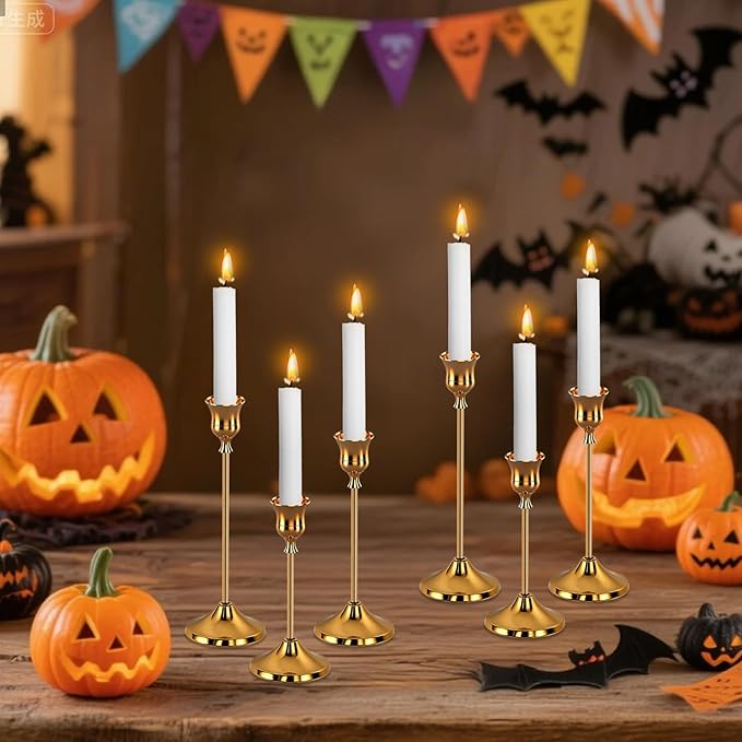 12pcs Gold Candle Holders, Candlestick Holders Taper Candle Holders for Pillar Candles Sticks Holder Decor Halloween Christmas Decorations Candle Candelabros para Centros de Mesa