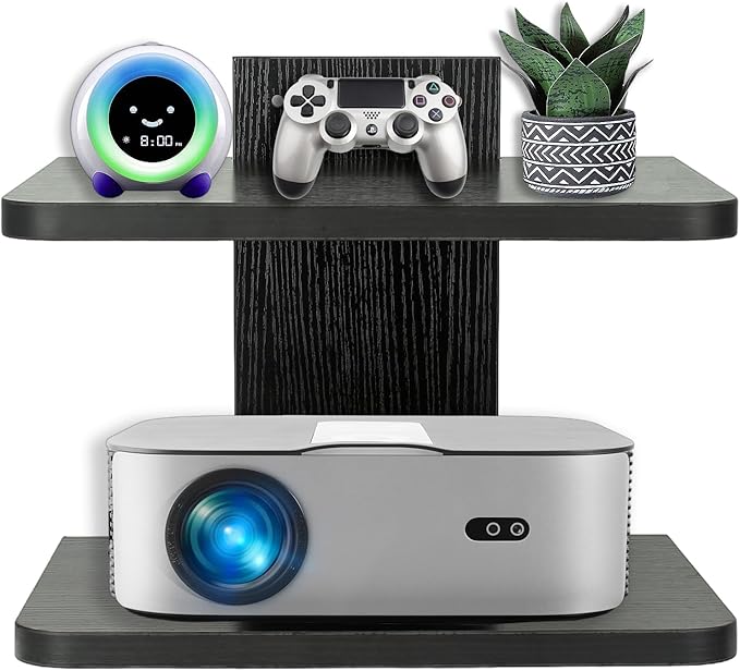BiJun Projector Shelf, Floating Shelves for Wall Under TV Floating TV Stand Cable Box Speaker Wall Mount Entertainment Stand Router DVD Shelf for PS4/Cable Box/DVD Players/Game Console (2 Shelf)
