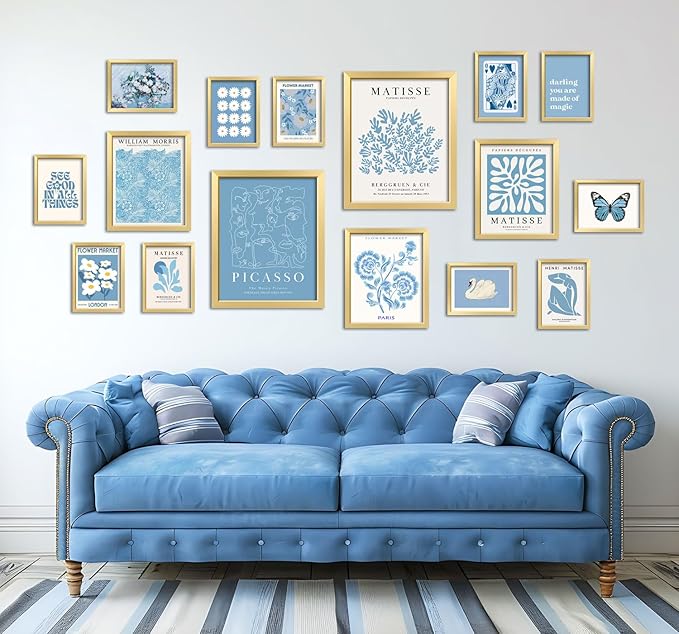 ANERZA 16 PCS Blue Wall Art Decor, Matisse Gallery Wall Prints for Bedroom, Light blue posters for Room Aesthetic, Collage Kit Pictures for Living Room, Teen Girls Dorm Home Artwork