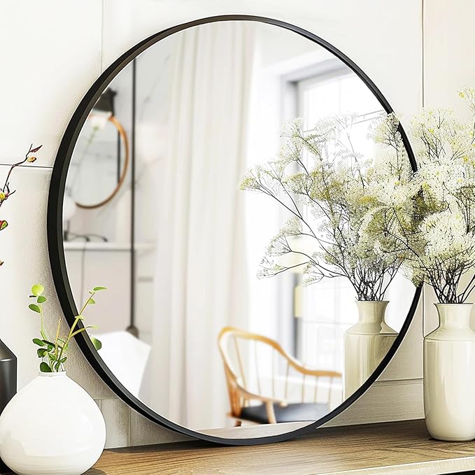 Sunniry Round Mirror 30 inch, Large Round Mirror, Black Circle Mirrors Aluminum Frame, Circle Mirrors for Wall, Bathroom, Living Room, Hallway.