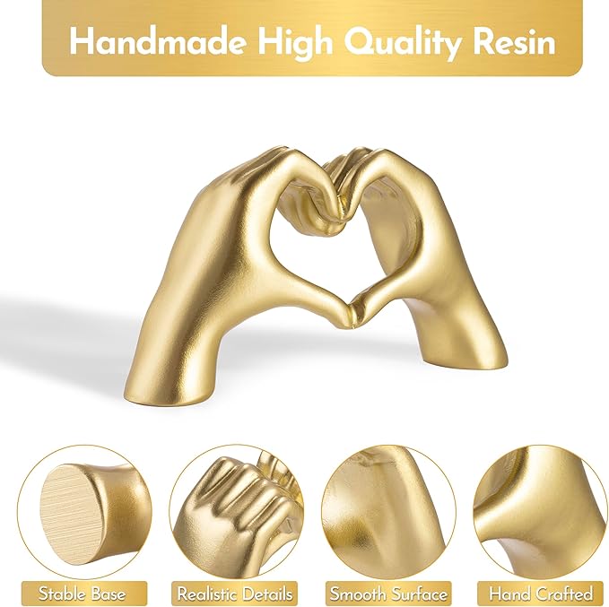 Gold Decor Living Room – Mini Small Heart Hands Sculpture – Shelf Decor Aesthetic – Cute Home Accent Table & Shelves – Love Statue - Gifts Girlfriend, Wife, Women, Teen Girls, Valentine (Gold, Mini)