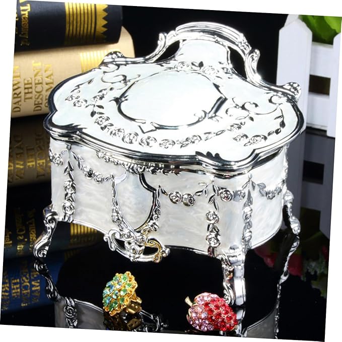 Beaupretty Vintage Jewelry Storage Box Antique Jewelry Case with Lid European Style for Rings Earrings 6.8x5.3x5.5 Inch Decorative Makeup Organizer for Living Space