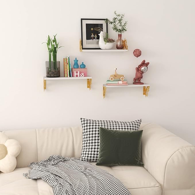Hoikwo 3 Pack Butterfly Wall Shelves, White Gold Floating Book Shelves, for Mother, Mom, Women, Girls, for Preppy Room Decor, Living Room, Bedroom Decor Aesthetic