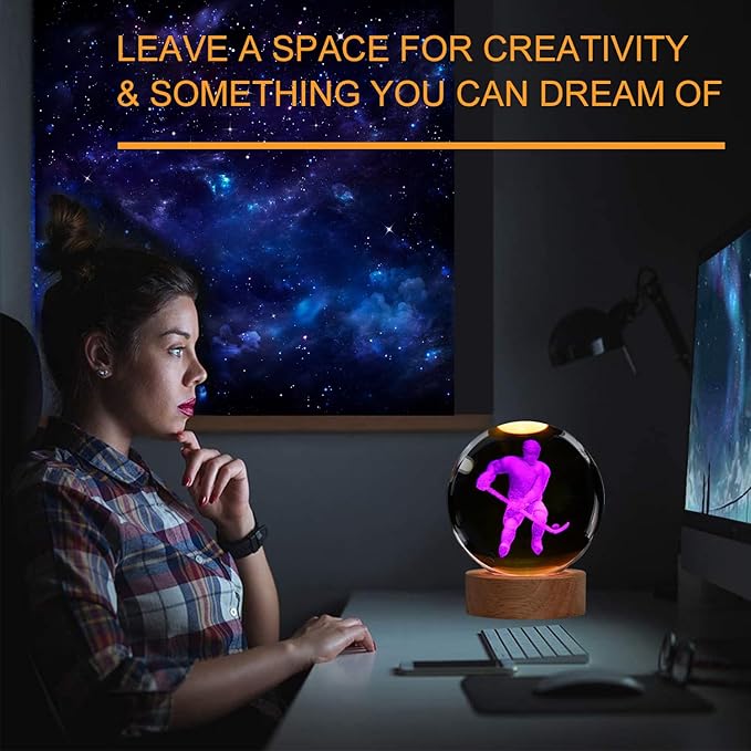 Hockey Night Light, Ice Hockey Gifts, Hockey 3D Crystal Ball Night Light with Remote Upgraded 3.15 Inch Lamps with 16 Color for Birthday Xmas Cool Figurines Gifts for Room Decor Boys Girls