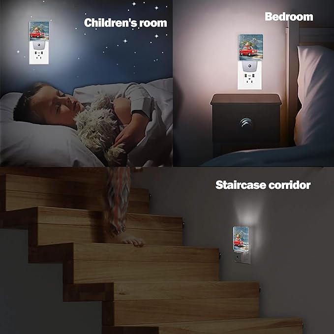 Retro Red Car Night Light, Christmas Tree Plug into Wall with Dusk to Dawn Light Sensors, Warm Nightlights for Bedroom,Bathroom, Hallway, Kitchen,Gifts Ideal for Boys Girls Women Men