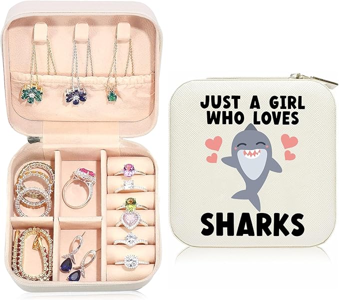 Shark Travel Jewelry Case,Jewelry Box Travel Organizer Small PU Leather Rings Earrings Necklaces Storage Box Valentine's Day Shark Gifts for Women,Daughter, Girlfriend,Mom,Wife,Bridesmaids