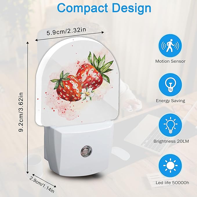 Night Light,Strawberry Berry Flower Night Lights Plug Into Wall Dusk to Dawn Sensor for Bedroom,Bathroom and Living Room for Women/Girls Gifts