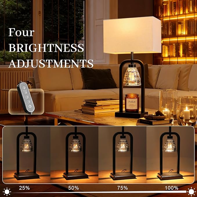 PoKat Bedside Table Lamps with Candle Warmer & Timer for Bedroom, Farmhouse Lamps Set of 2 for Night Stands, 21.5'' Bedroom Lamps Decor for Living Room, Side Table, Hallway, Bulbs Included, Black