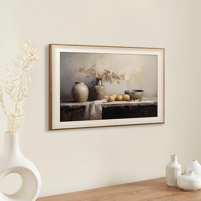 ASTRDECOR Framed Kitchen Wall Art Prints, Rustic Kitchen Farmhouse Wall Decor Living Room, Vintage Jars Still Life Oil Painting Dining Room Wall Decor, Fruits Botanical Canvas Wall Art-16''x 24''