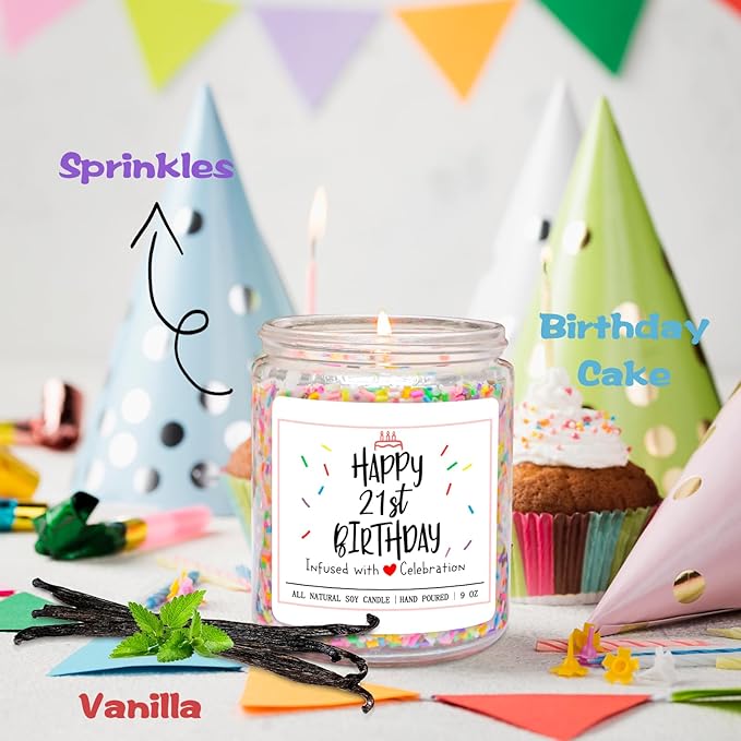 Homsolver 21st Birthday Gifts for Her, Perfect Ideas Happy Birthday Presents for Women, Friends, Sister, Daughter, Vanilla Cream Scent Handmade Aromatherapy Candle Decorations