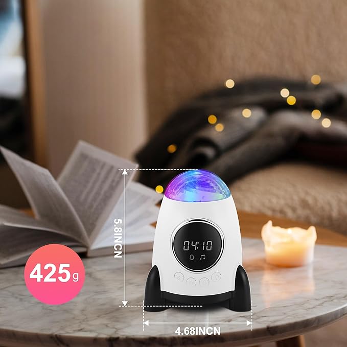 Star Projector With Alarm Clock, Rocket Galaxy for Bedroom, Bluetooth Speaker and White Noise Aurora