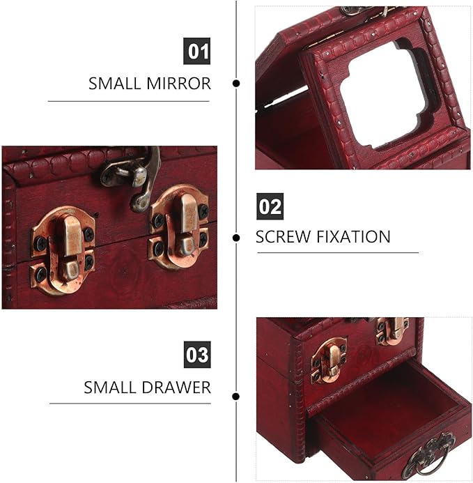 Chinese Wooden Jewelry Box: Antique Makeup Organizer - Classic Vanity Box with Mirror & Lock - Decorative Dresser Storage Case for Jewelry Cosmetics