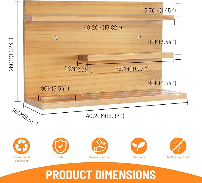 PHOENANCEE for Tonies Shelf Magnetic,for Toniebox Figures Storage Display Shelf (40-48 Character),Wall Floating Shelves Wooden,Compatible Charging Station for Children Kid's Room,Pine,3 Tier