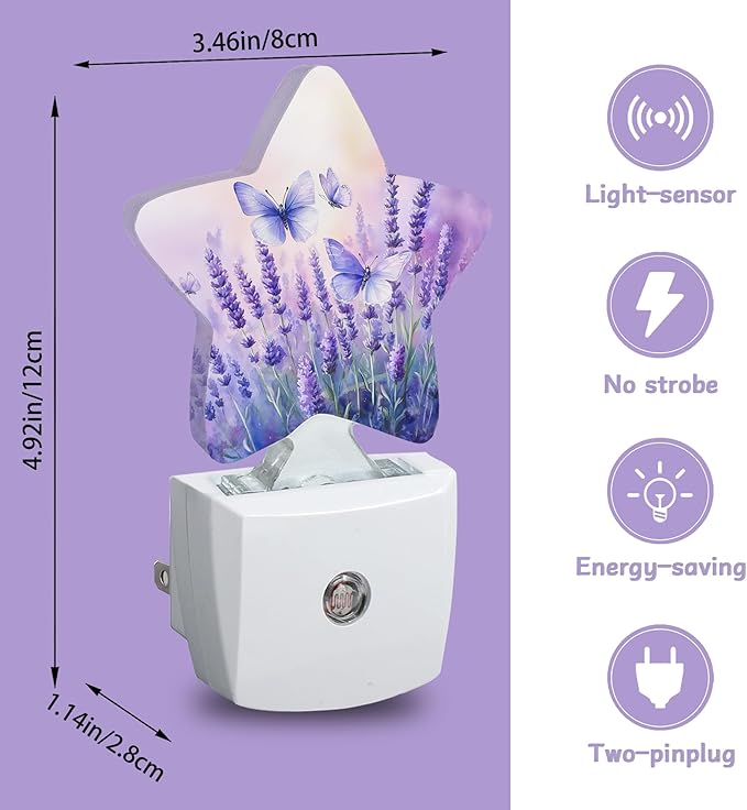 Night Light,Purple Butterfly Night Lights Plug into Wall Lavender Decorations for Bedroom Bathroom,Dusk to Dawn Sensor Kitchen Hallway Stairs Energy Efficient Desk Lamp