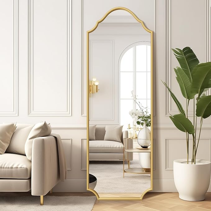 WallBeyond Arched Full Length Mirror Wall Mounted, 70"x24" Gold Metal Frame Full Body Mirror for Bedroom, Living Room, Hanging or Leaning Against Wall Full Size
