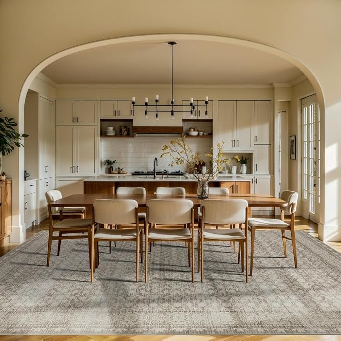9x12 Washable Area Rug for Living Room, Extra Large Neutral Vintage Boho Rugs for Dining Room, Kids Room, Farmhouse, Durable Low Pile Non Slip Carpet for High Traffic Areas, Apricot