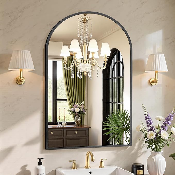 Sweetcrispy 26"x39" Arched Black Bathroom Mirrors for Wall, Bathroom Mirrors for Over Sink, Wall Decor for Bathroom, Entryway, Bedroom, Vanity
