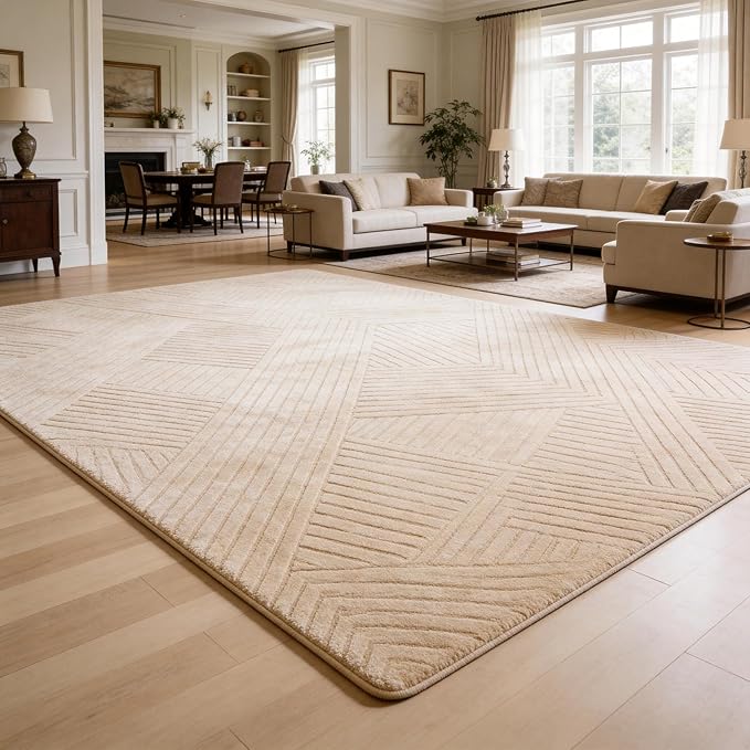 5x7 Solid Color Area Rugs, Brown Modern Geometric Rug, Living Room Rug, Durable Non-Slip Soft High-Low Pile, Fluffy Floor Rugs for Bedroom, Kids Room, Nursery, Home Décor, Light Brown