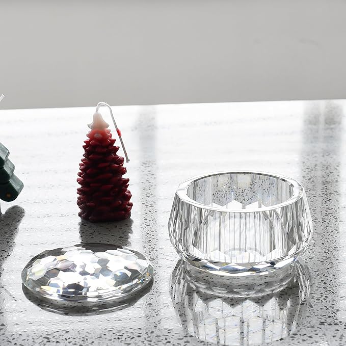 Crystal Jewelry Jar with Lids, Decorative Candy Dish, Multi-Purpose Clear Storage Container for Cosmetics, Snacks - Wedding Favor & Home Decor