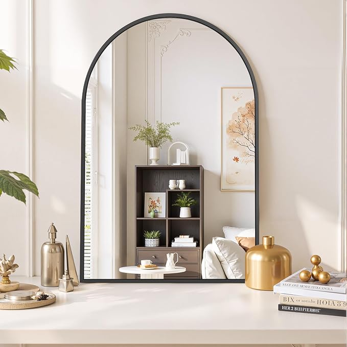 Arched Wall Mirror 38x26 Inch Black Bathroom Vanity Mirror with Metal Frame, Modern Arch Mirror for Bedroom, Living Room, Entryway, Wall Mounted Decorative Mirror