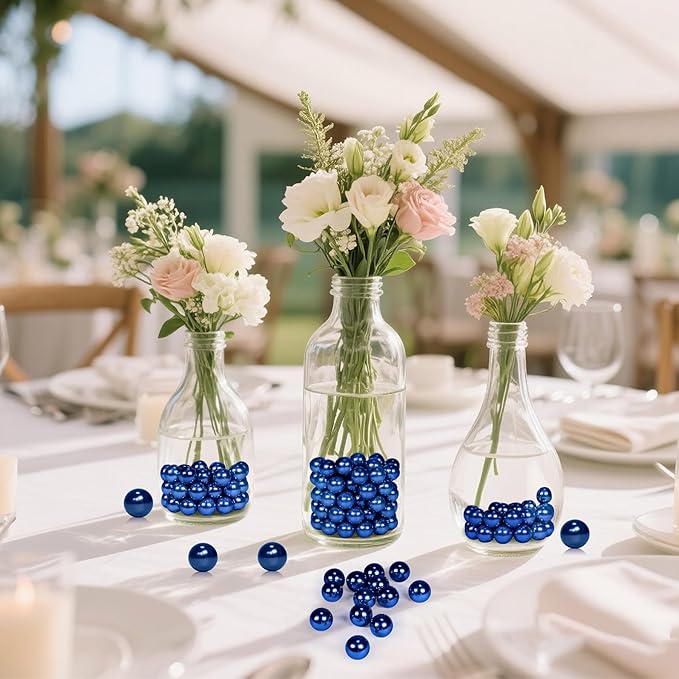 1400Pcs Navy Blue Vase Filler Pearl Beads for Crafting 8mm Beads No Holes Decor Suitable for Wedding Decor, Party Decorations, Centerpiece Table Decorations
