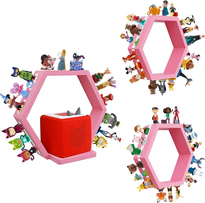 for Tonies Shelf Magnetic – Wooden Tonies Storage Shelf, Tonie Box Shelf with Tonies Holder, Wall Mounted Tonies Organizer for Kids Room (Pink)
