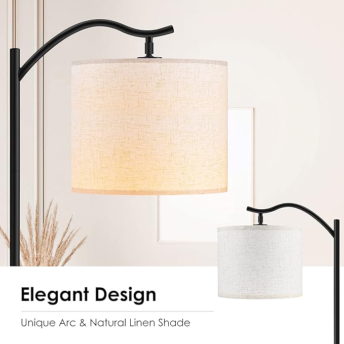 BoostArea Floor Lamp for Living Room,LED Arched Floor Lamps,Modern Standing Lamp with Beige Linen Shade,Footswitch,Mid Century Floor Lamp for Bedrooms,Study Room,Office(Bulb Not Incl)