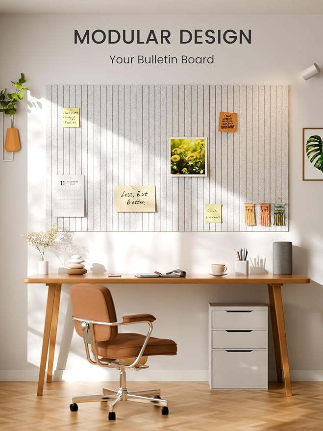 Bumusty Large Cork Board Alternative-48 x 36" Felt Bulletin Board Tiles, with 30 Pushpins, 70 Adhesive Tabs, Fine-Stripe 12-Pack, Cork Boards for Office Push Pin Board Felt Board-Light Gray