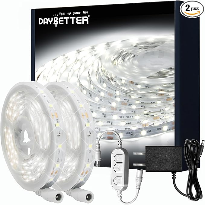 DAYBETTER White LED Strip Lights, 50 ft Dimmable 6500K Bright White Strip Lighting, 900 LEDs Tape LED Lights for Bedroom, Mirror, Kitchen, Home Decoration(2 Rolls of 25 ft)