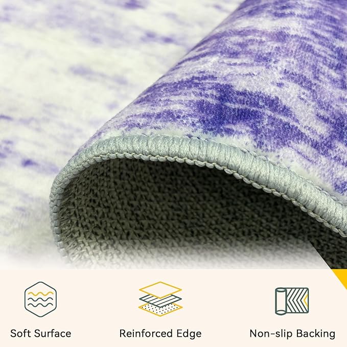 RELEANY Washable Area Rugs 5'x7' Non-Slip Modern Abstract Soft for Living Room Entryway Bedroom Nursery, Print Pattern, Purple Gray Pink White