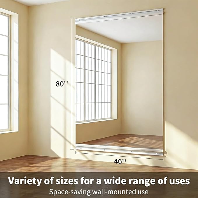 VooBang Home Gym Mirror - 1 PCS 40×80 inches, Large Frameless Wall Mounted Full Length Body Mirror for Dancing Studio, Exercise, Fineness, Yoga, Tempered Glass
