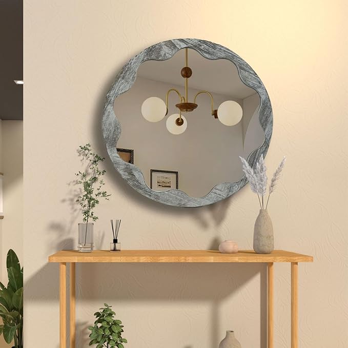 Round Wood Mirror 24 Inch,Circle Mirror with Wood Frame for Wall,Rustic Natural Wooden Frame Decorative Round Boho Wall Mirror for Bathroom Bedroom Living Room