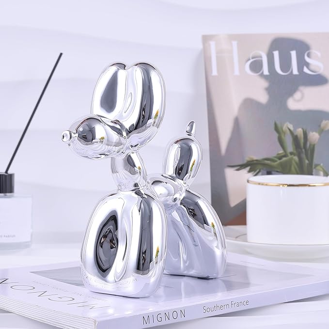 Silver Balloon Dog Decor - Animal, Shelf, Preppy Room, Cute Statue, Modern Sculpture, Gold Decorations, Small Figurines