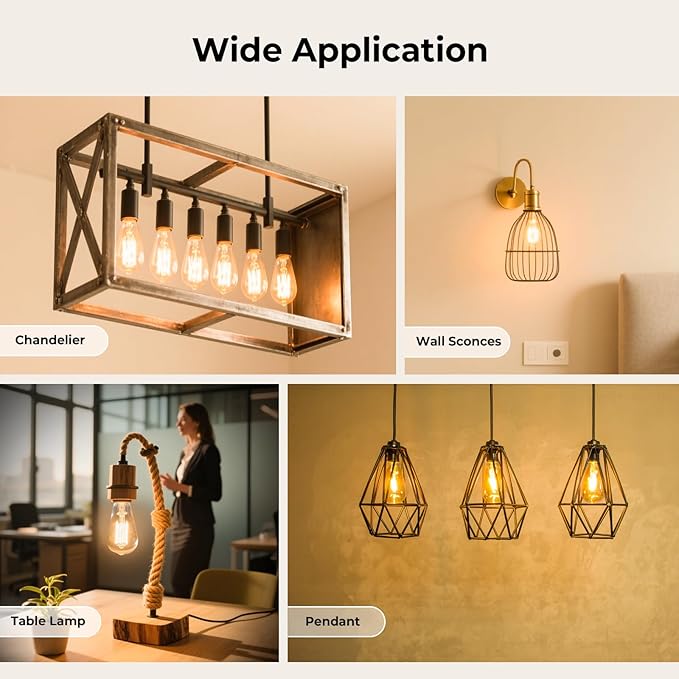GvvooHome Dimmable LED Edison Bulbs, 2700K Warm White, 6W Equivalent to 60 watt E26 LED Bulb, ST58 Vintage Light Bulbs, 600LM, 90+ CRI, E26 Base, Clear Glass, 10 Pack