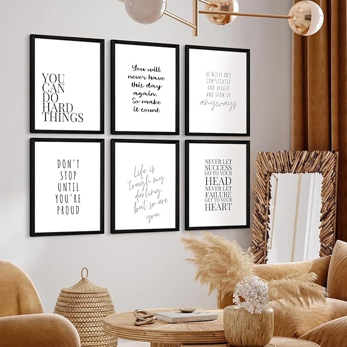 Office Inspirational Wall Art Decor Motivational Quotes Canvas Wall Art Positive Classroom Posters Pictures Office Inspirational Work Artwork for Women Home Bedroom 12x16 Inch Wood Framed Set of 6